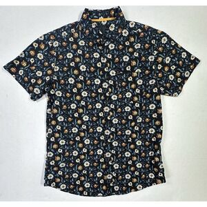 Rugby University Shirt M Black Floral Short Sleeve Button Up 100% Cotton India
